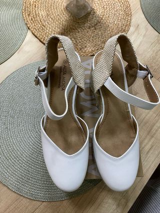 Alpargatas cuña esparto blancas piel talla 39