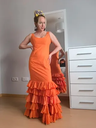 Vestido Flamenca Naranja con Volantes
