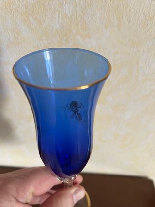 Set 4 Bicchieri Vetro Blu Oro Artigianali