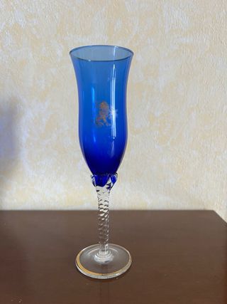 Set 4 Bicchieri Vetro Blu Oro Artigianali