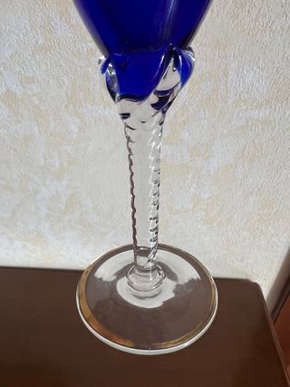 Set 4 Bicchieri Vetro Blu Oro Artigianali