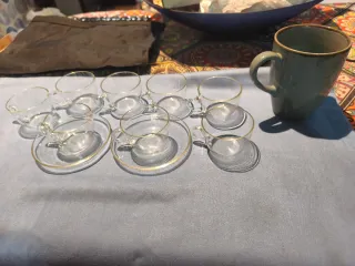 Juego 8 tazas café expreso cristal dorado