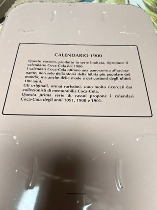 Vassoio Coca-Cola 1900 Calendario