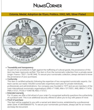 Estonia Medaglia FDC 2002 Euro Commemorativa