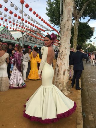 Vestito Flamenca Pedro Béjar Beige/Buganvilla