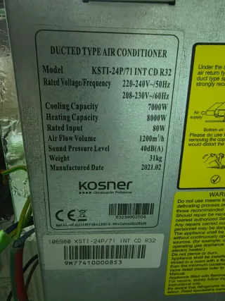Aire Acondicionado Kosner Conductos 7kW