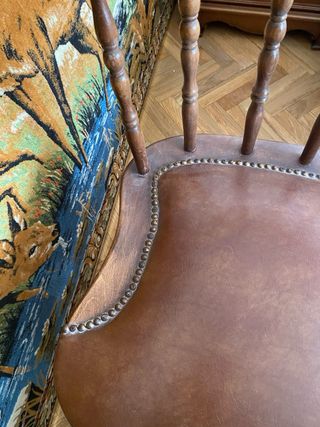 Conjunto 6 Sillas Madera y Cuero Marrón