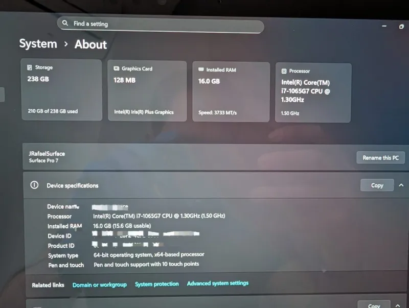 Surface Pro 7 i7, 16 ram y 256gb. Con teclado. afbeelding 10