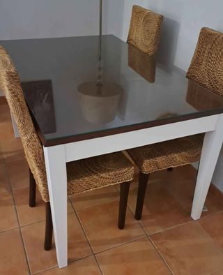 Mesa de comedor cristal y madera