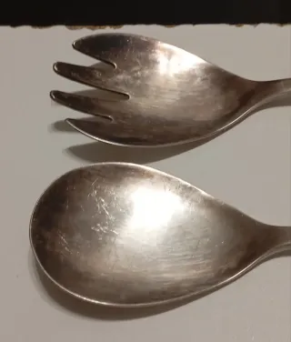 CUCHARA Y TENEDOR BAÑADOS EN PLATA ANTIGUOS 1930