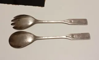 CUCHARA Y TENEDOR BAÑADOS EN PLATA ANTIGUOS 1930