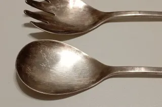 CUCHARA Y TENEDOR BAÑADOS EN PLATA ANTIGUOS 1930