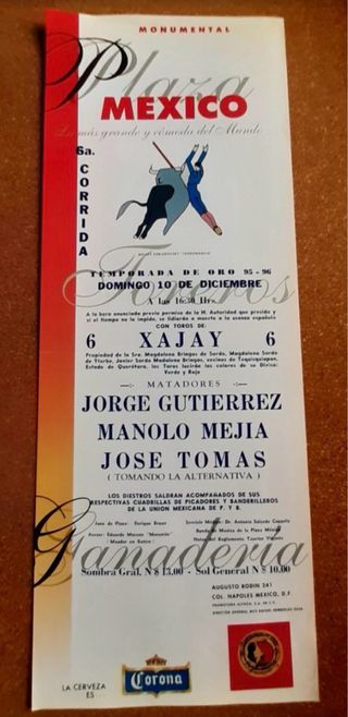 CARTEL TOROS ALTERNATIVA JOSE TOMÁS. Torero.Capote