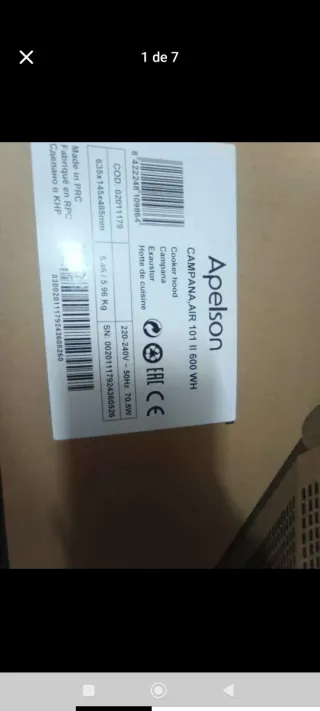 Campana extractora nueva Apelson