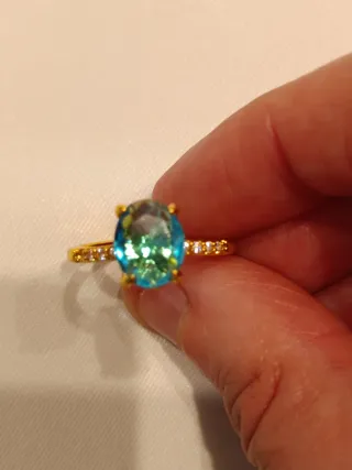 Anillo Chapado oro Azul Circonita