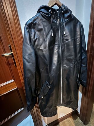 Cazadora Piel Negra Capucha Talla S