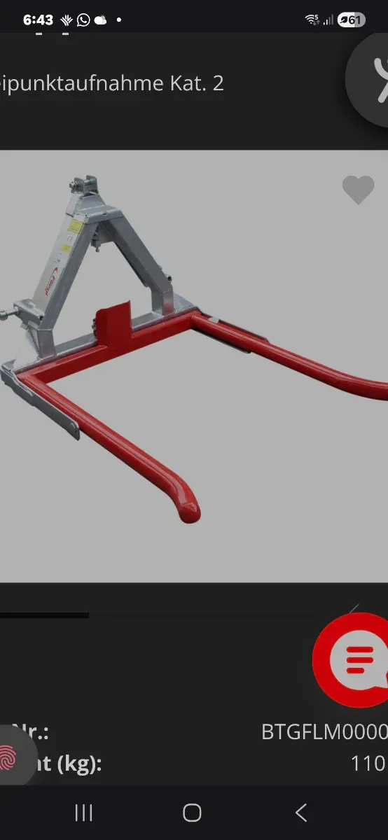 Horquilla trasera para recoger bolas de silo