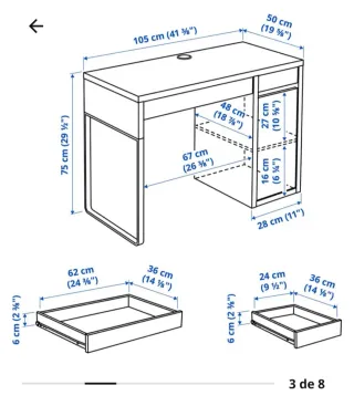 Escritorio Blanco Ikea MICKE con Cajones