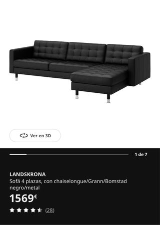 Sofá Chaiselonge 4 plazas Piel Negro