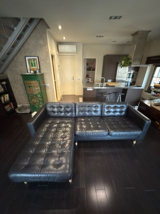 Sofá Chaiselonge 4 plazas Piel Negro