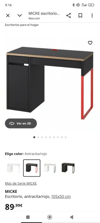 Escritorio Micke Ikea Negro/Rojo