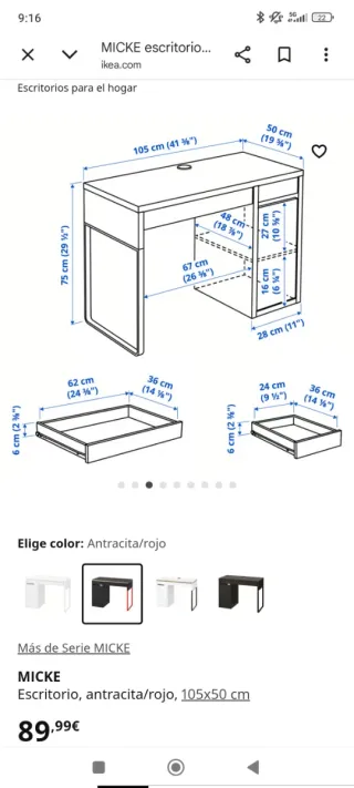 Escritorio Micke Ikea Negro/Rojo