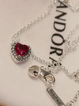 Collar Pandora Corazón Rojo Plata Ley 925