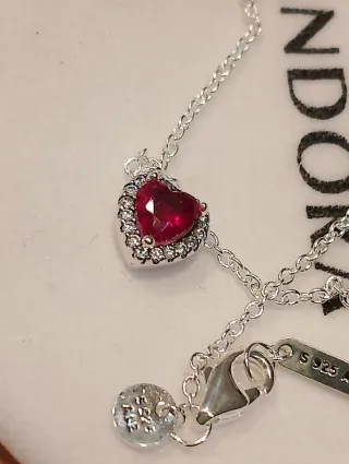 Collar Pandora Corazón Rojo Plata Ley 925