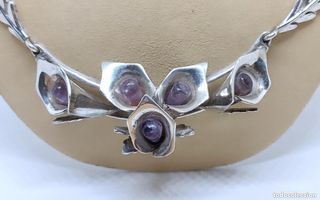 Collar Plata 950 Artesanía Mexicana Flores Amatist