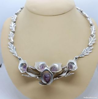 Collar Plata 950 Artesanía Mexicana Flores Amatist
