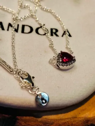 Gargantilla Pandora Corazón Rojo Plata