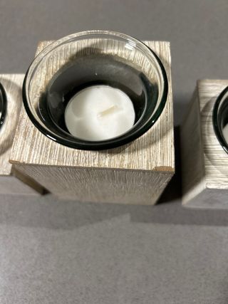 Lote de 3 portavelas de madera y cristal