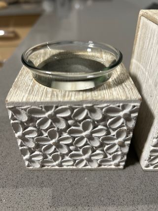 Lote de 3 portavelas de madera y cristal