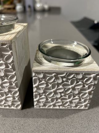 Lote de 3 portavelas de madera y cristal