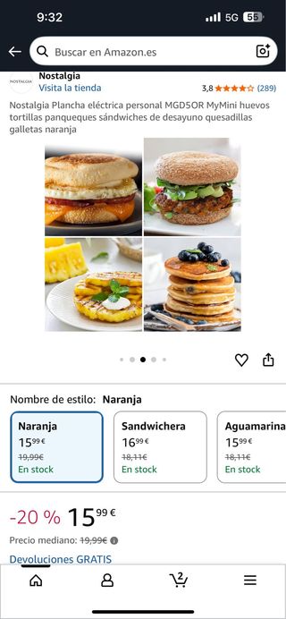 Nostalgia MyMini Plancha Eléctrica Naranja