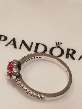 Anillo Pandora Corazón Rojo Plata Ley