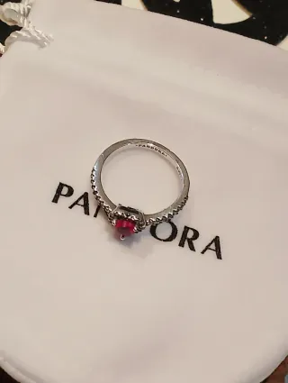 Anillo Pandora Corazón Rojo Plata Ley