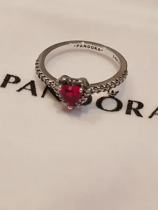 Anillo Pandora Corazón Rojo Plata Ley
