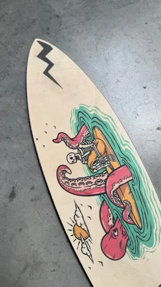 Tabla Decorativa Surf Pulpos Sunset Madera