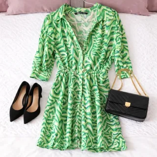 Abito chemisier Zara verde stampa geometrica