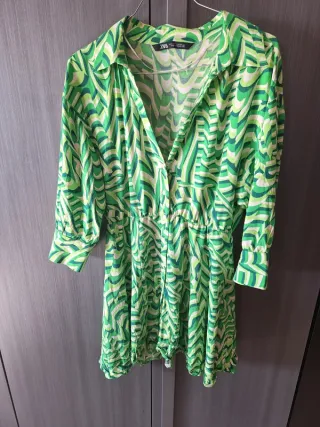 Abito chemisier Zara verde stampa geometrica