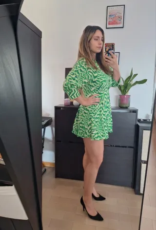 Abito chemisier Zara verde stampa geometrica