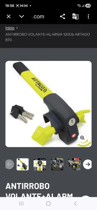 Cepo antirrobo ARTAGO ALARM volante y Tevlaphee