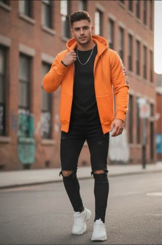 Felpa Arancione Vintage UK Patch Taglia L