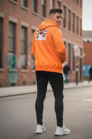 Felpa Arancione Vintage UK Patch Taglia L