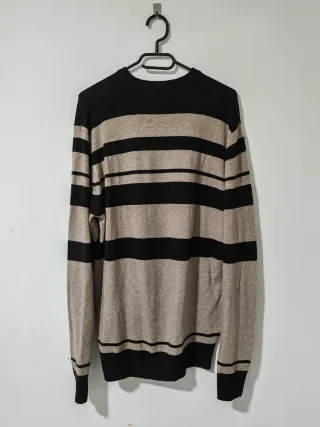 Jersey Lacoste Rayas Beige y Negro Talla L