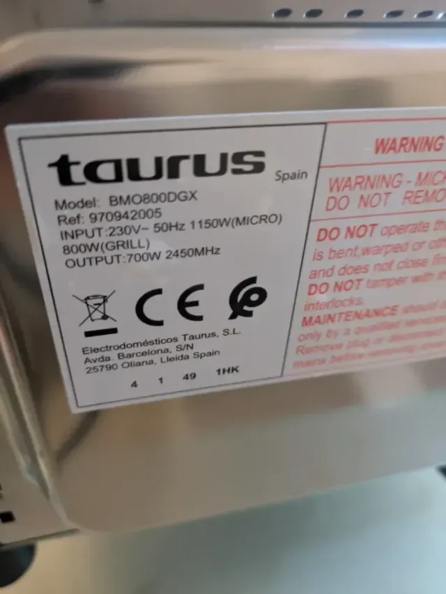 Microondas TAURUS Empotrable Nuevo