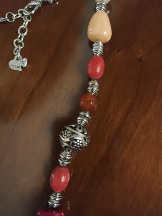 Collana artigianale pietre rosse e acciaio