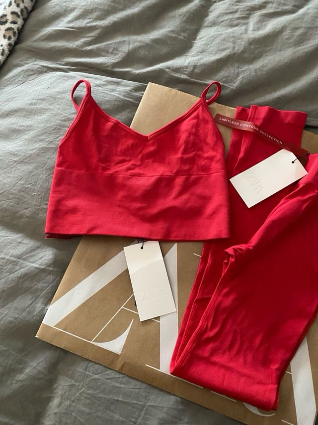 Conjunto 2 prendas gym Zara rojo T.S con etiqueta
