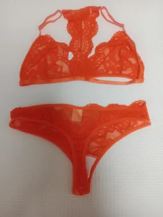 Conjunto lencería encaje naranja Talla M